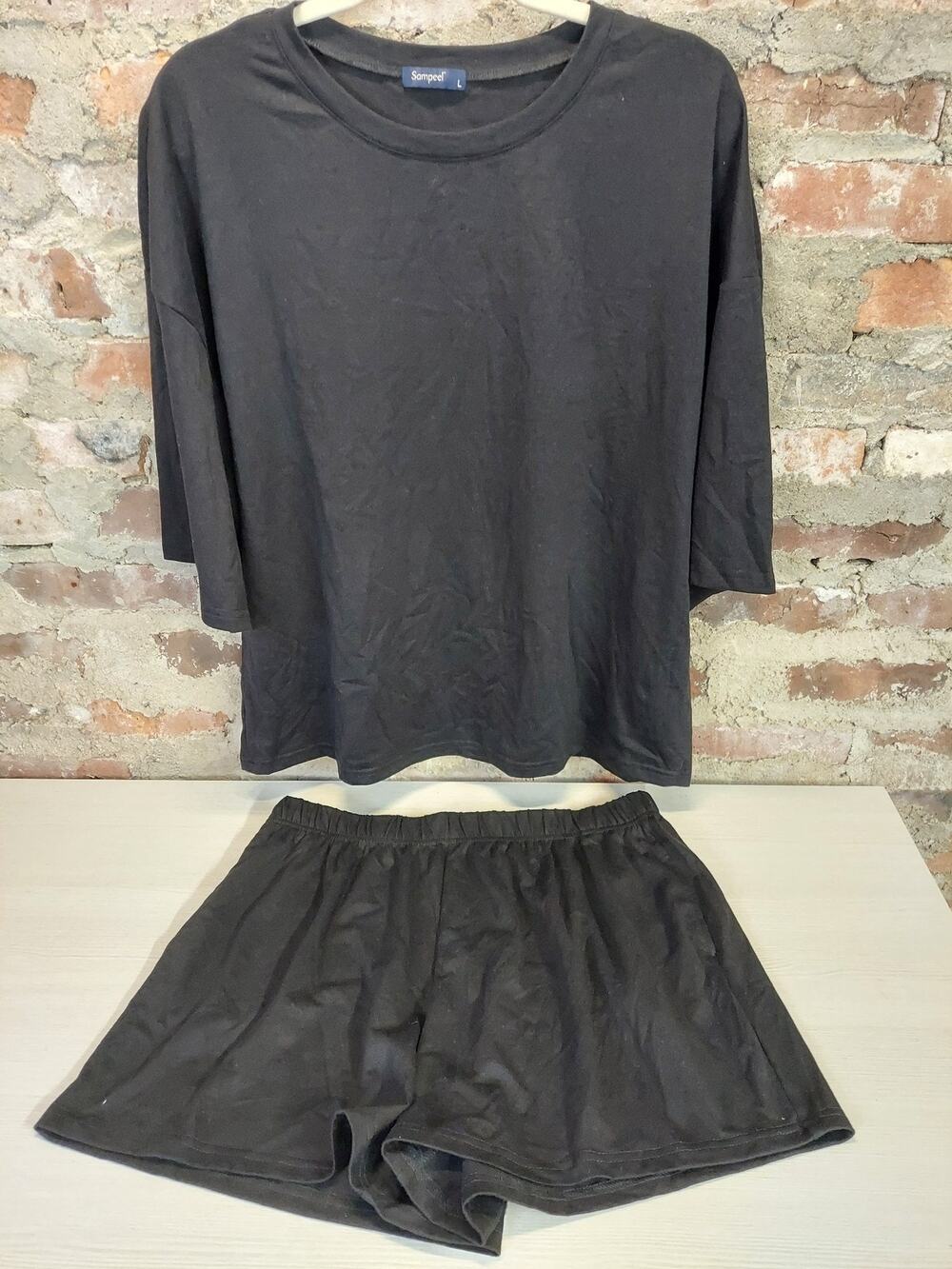 Sampeel Womens Lounge Pajama Set L Black 3/4 Sleeve Elastic Waist